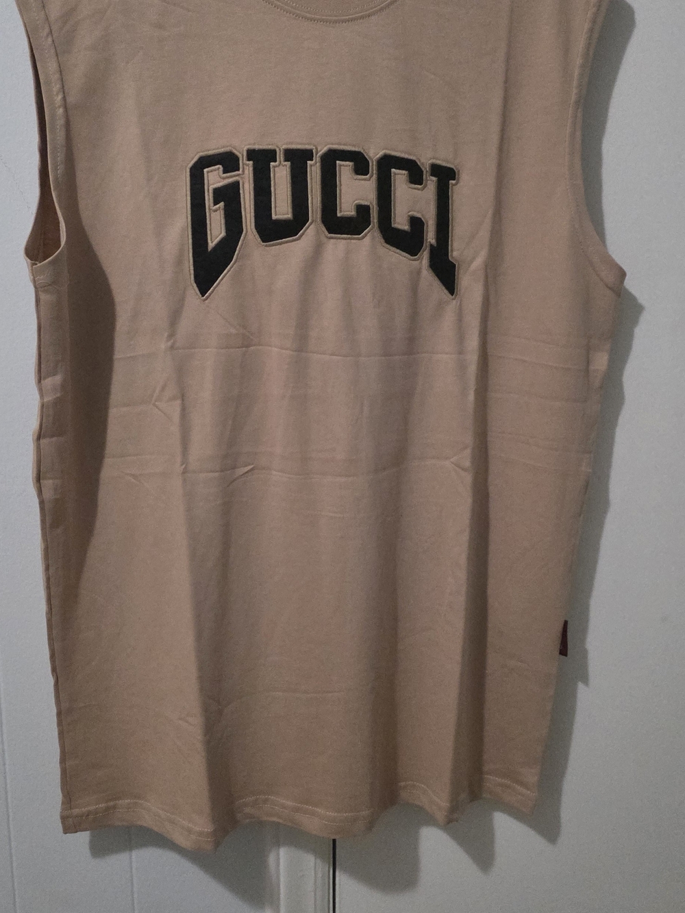 Gucci Sleeveless Logo Tank in Beige
